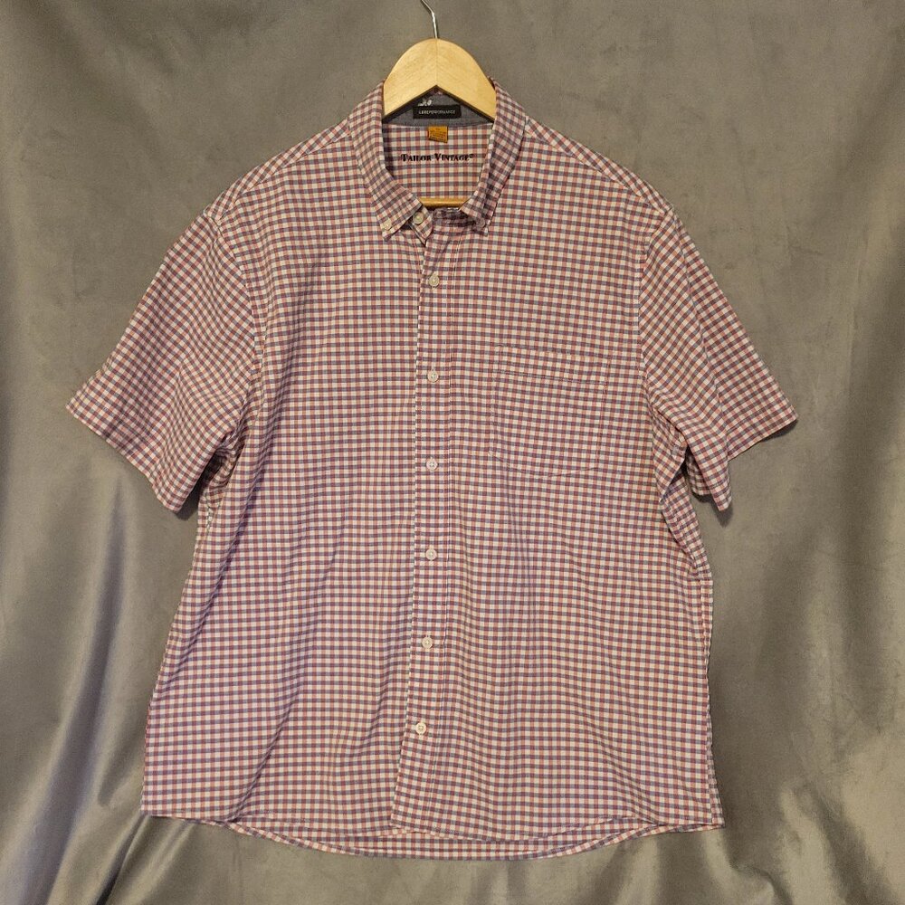 Tailor Vintage Men's XL Cotton Short Sleeve Check Button-Down Shirt Pink Purple - Picture 1 of 7